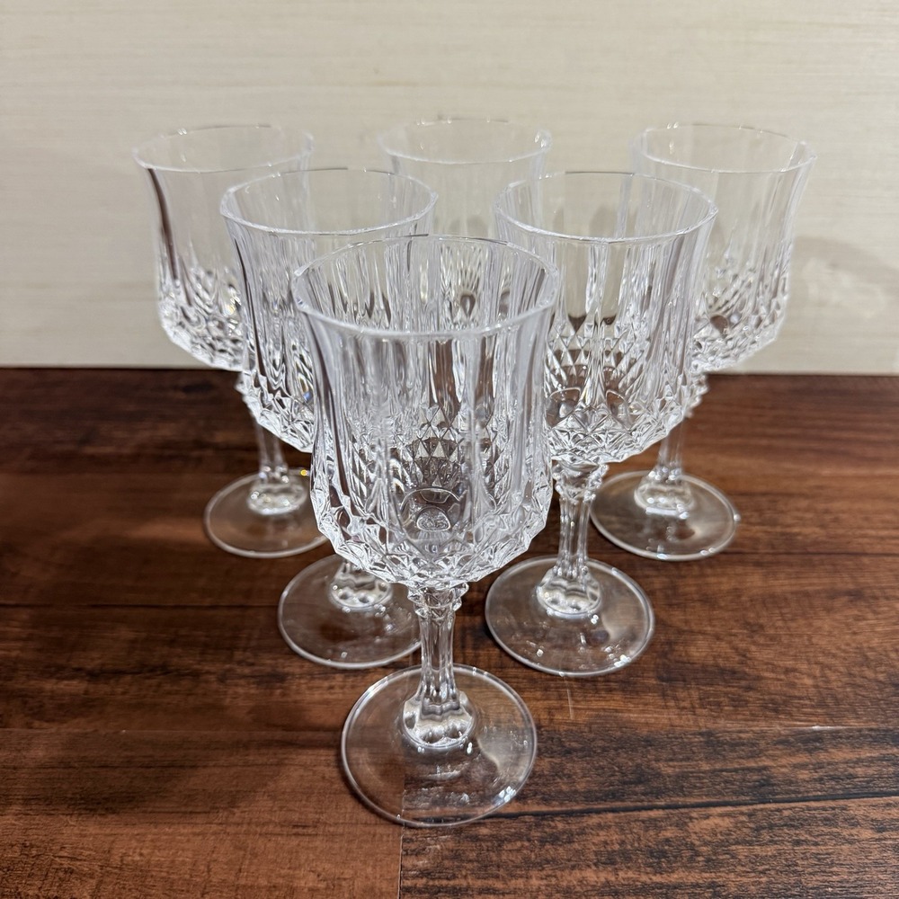 Vintage Set 6 Cristal D'Arques Durand Longchamp Crystal Wine Glasses 6.5" 6 Oz